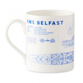 hms belfast imperial war museums ceramic white and blue souvenir mug for naval history fans